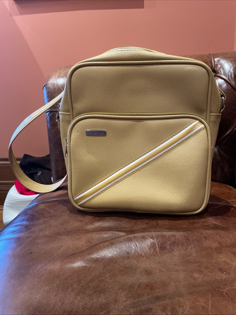Samsonite Tan Messenger Bag with Diagonal Stripe